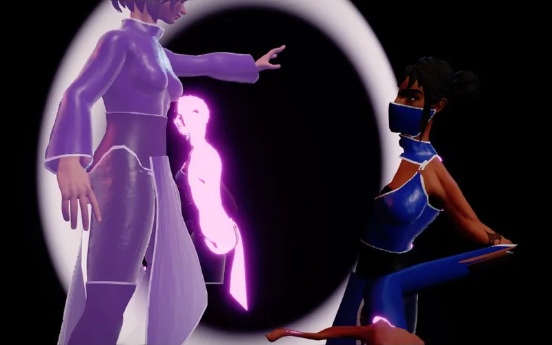 Portal Palm finisher: a glowing portal opens behind a fighter